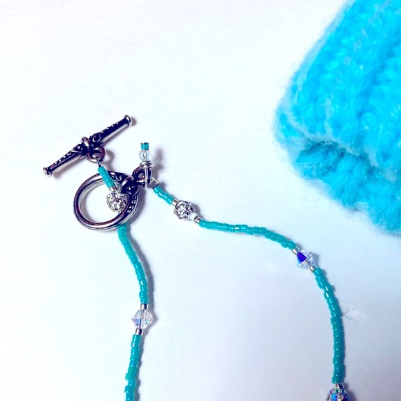 Handmade Skaters Waltz Glass Swarovski Aqua Christmas Necklace - Picture 8 of 12